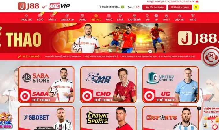 Sảnh thể thao J88 thiết kế giao diện đẹp, chuyên nghiệp