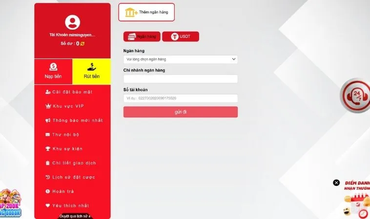 Rút Tiền J88 Siêu Tốc Nhận Thưởng Trong Vài Phút 2 Giao diện rút tiền J88