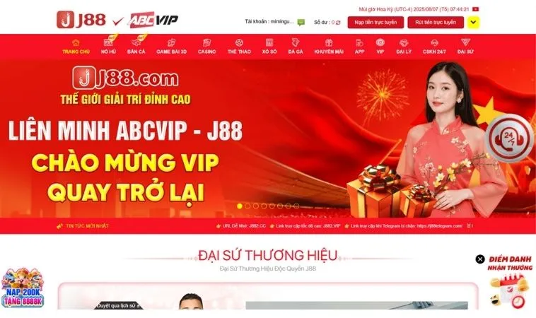 Giao diện trang chủ nhà cái J88