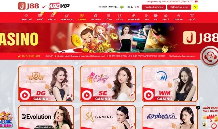 Sảnh Casino Online J88 thiết kế giao diện đẹp, ấn tượng